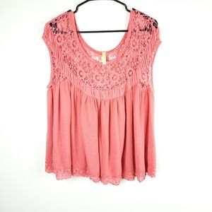 Free People Coral Crochet Blouse Top Large